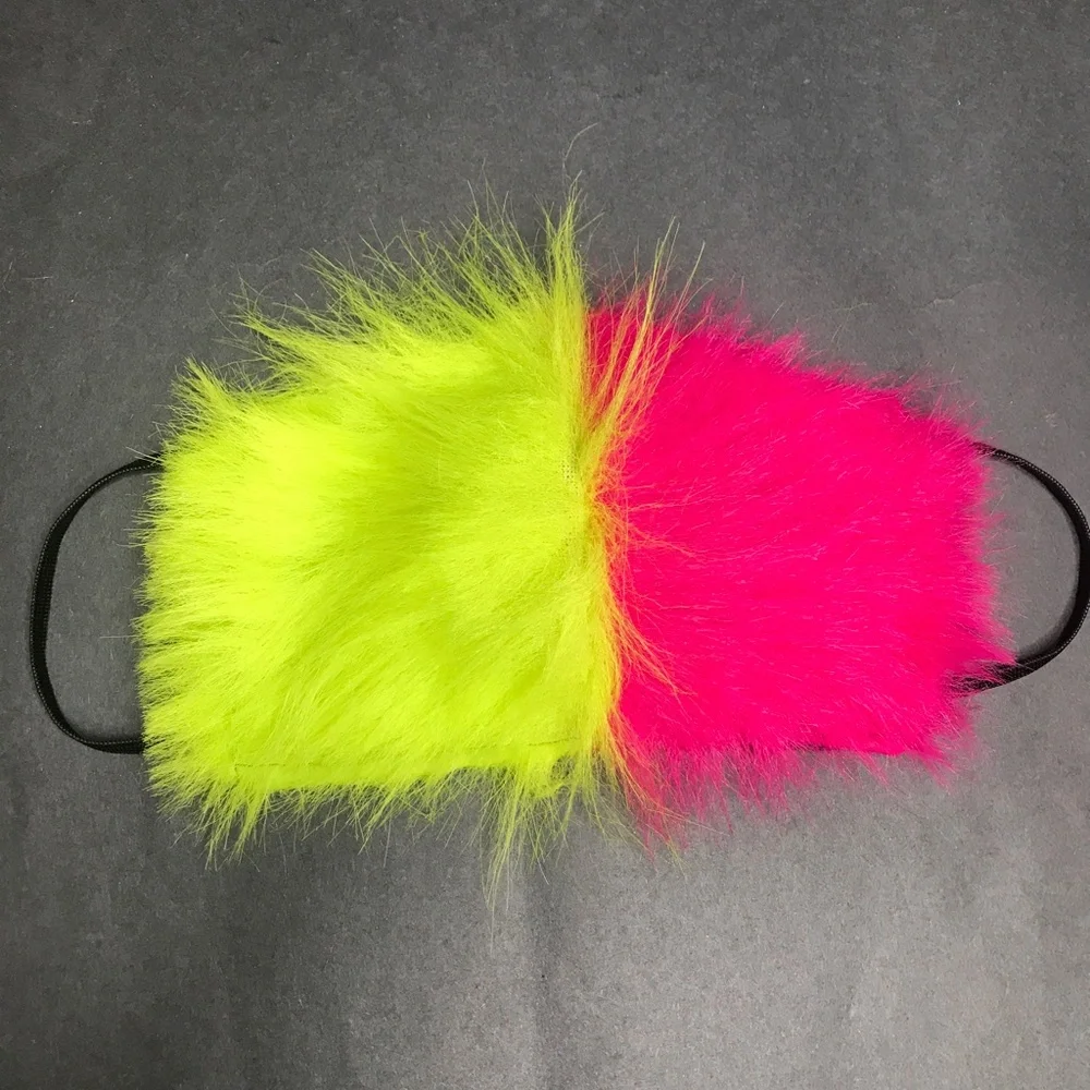 Pink Monster Fur Face Mask Green Cat Halloween Costume Animal Fuzzy Rave Fursuit